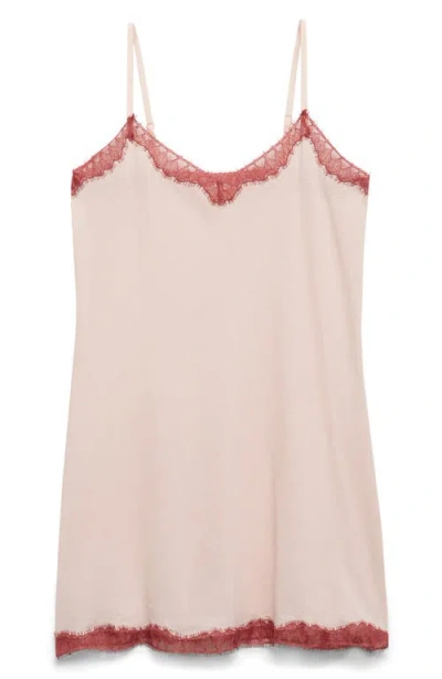 Mango Soft Touch Modal Cami Slip Dress With Contrast Lace Trim In Pastel Pink