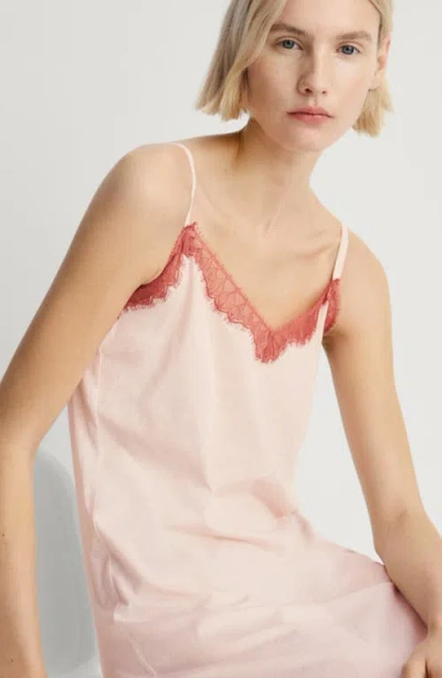 Mango Soft Touch Modal Cami Slip Dress With Contrast Lace Trim In Pastel Pink