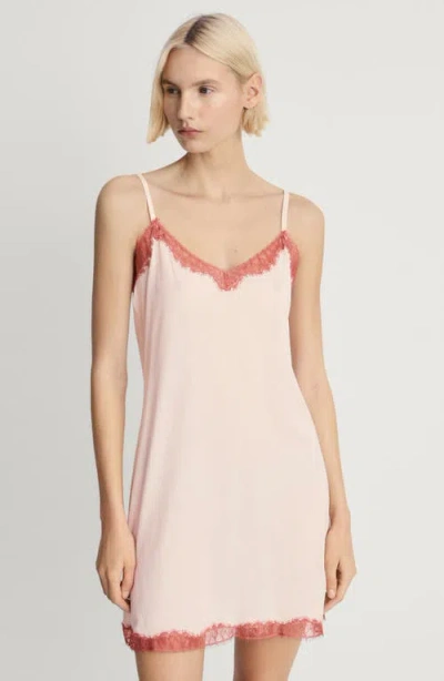 Mango Soft Touch Modal Cami Slip Dress With Contrast Lace Trim In Pastel Pink