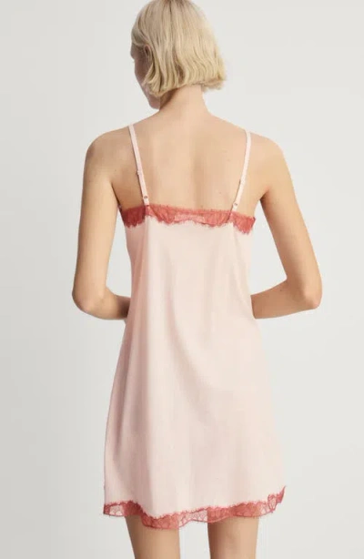 Mango Soft Touch Modal Cami Slip Dress With Contrast Lace Trim In Pastel Pink