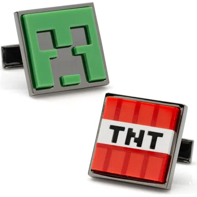 Cufflinks, Inc . X Minecraft Creeper & Tnt Gunmetal Cuff Links In Green
