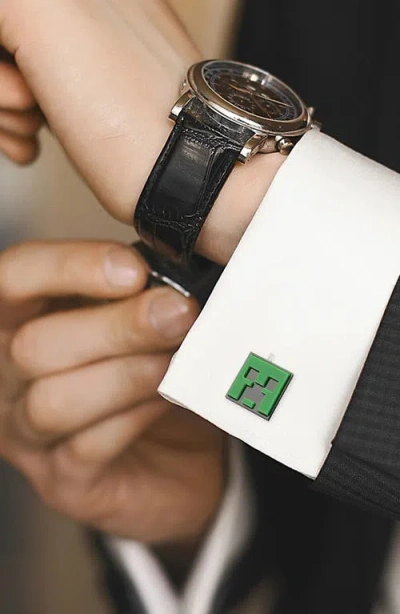 Cufflinks, Inc . X Minecraft Creeper & Tnt Gunmetal Cuff Links In Green