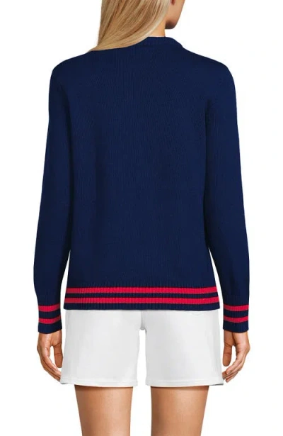 Lands' End Cotton Drifter Crew Neck Sweater In Deep Sea Navy Lobster