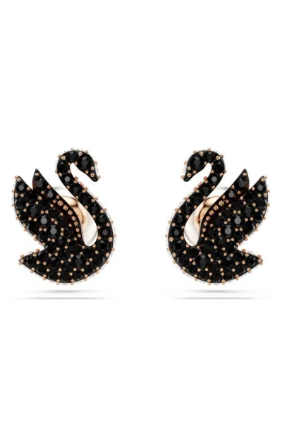 Swarovski Swan Pearl Back Stud Earrings In Black