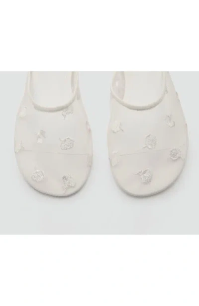 Mango Embroidered Mesh Mule In White