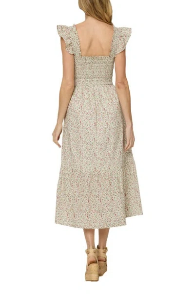 The Standard Stitch The Flounce Smocked Midi Dress In Ivory Floral