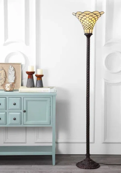 Jonathan Y White Tiffany-style 70" Torchiere Led Floor Lamp, Bronze In Bronze