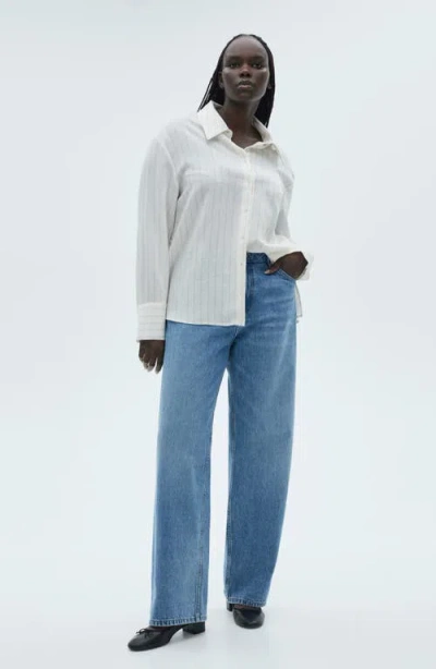 Mango Stripe Button-up Shirt In Ecru