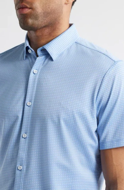 Mizzen + Main Mizzen+main Halyard Trim Fit Dot Print Short Sleeve Performance Button-up Shirt In Provence Woven Tile