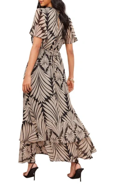 Friends Like These Leaf Print Chiffon Maxi Dress In Black/ivory