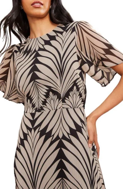 Friends Like These Leaf Print Chiffon Maxi Dress In Black/ivory