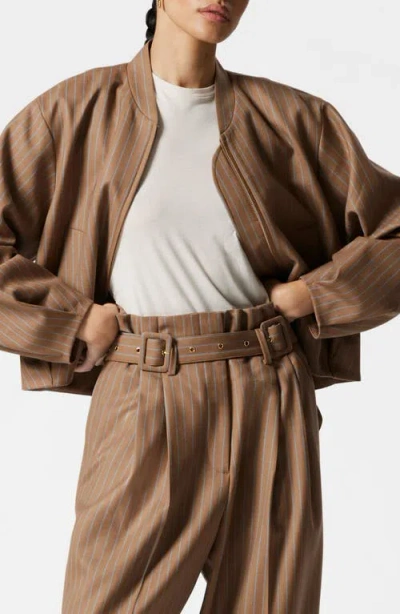 & Other Stories Lux Bomber Jacket With Zip Front And Pleats In Beige Dark