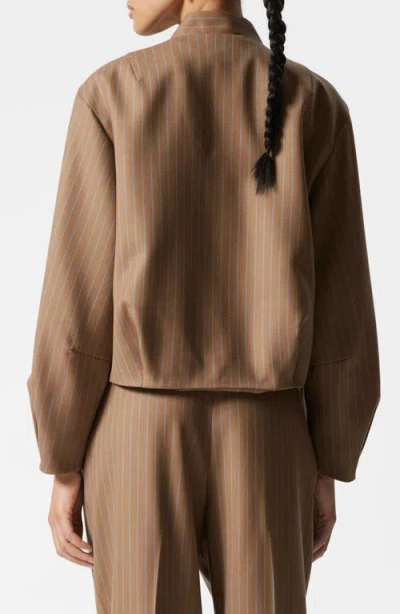 & Other Stories Lux Bomber Jacket With Zip Front And Pleats In Beige Dark