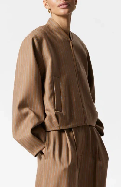 & Other Stories Lux Bomber Jacket With Zip Front And Pleats In Beige Dark