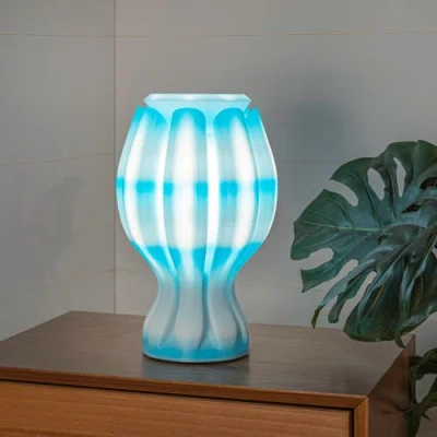 Jonathan Y Flower 13" Tropical Coastal Plant-based Pla 3d Printed Dimmable Led Table Lamp In Blue/white