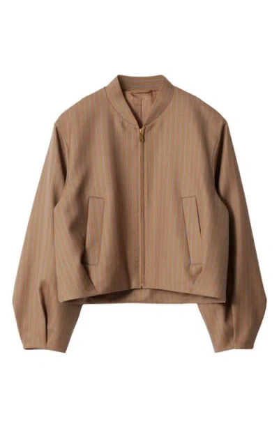 & Other Stories Lux Bomber Jacket With Zip Front And Pleats In Beige Dark