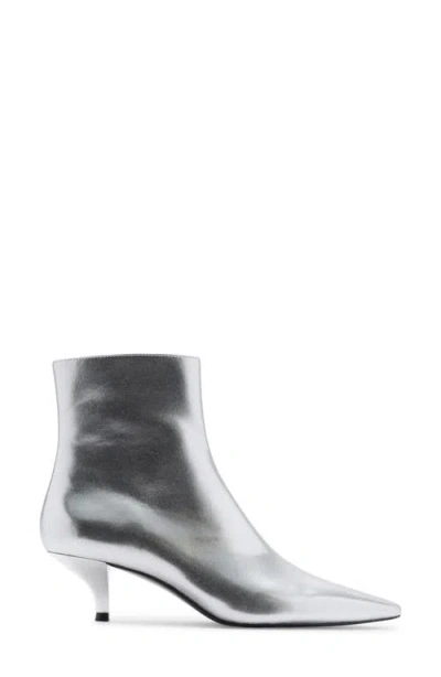 Mango Metallic Kitten Heel Bootie In Silver