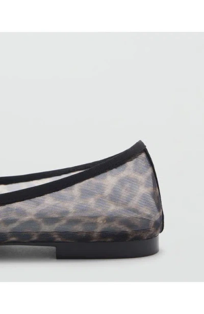 Mango Animal Print Mesh Ballerina Flat In Black