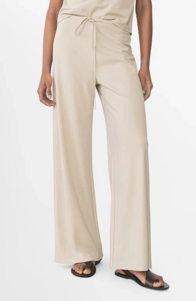 Mango Tie Waist Wide Leg Pants In Sand