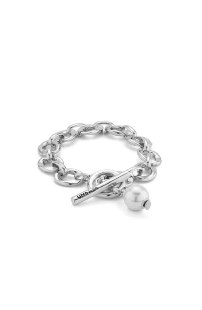 Unode50 Sterling Silver Plated With A Pearl Link Bracelet In Silver