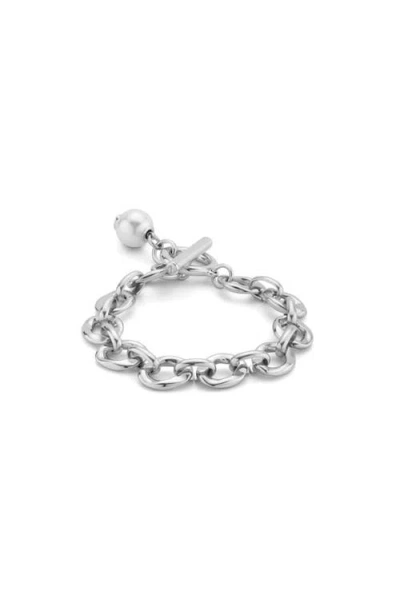 Unode50 Sterling Silver Plated With A Pearl Link Bracelet In Silver