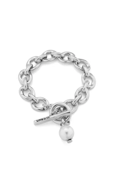 Unode50 Sterling Silver Plated With A Pearl Link Bracelet In Silver