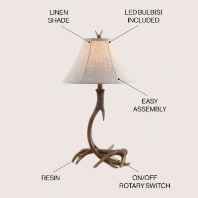Jonathan Y Antler 27.5" Rustic Resin Led Table Lamp In Brown