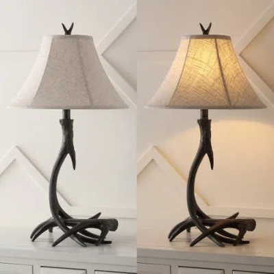Jonathan Y Antler 27.5" Rustic Resin Led Table Lamp In Black