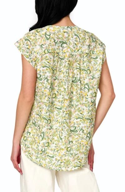 Gibsonlook Split Neck Cap Sleeve High-low Top In Secret Garden