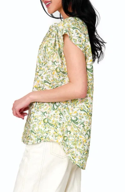 Gibsonlook Split Neck Cap Sleeve High-low Top In Secret Garden