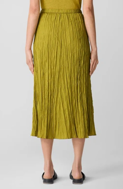 Eileen Fisher Crinkled Silk Midi Skirt In Green