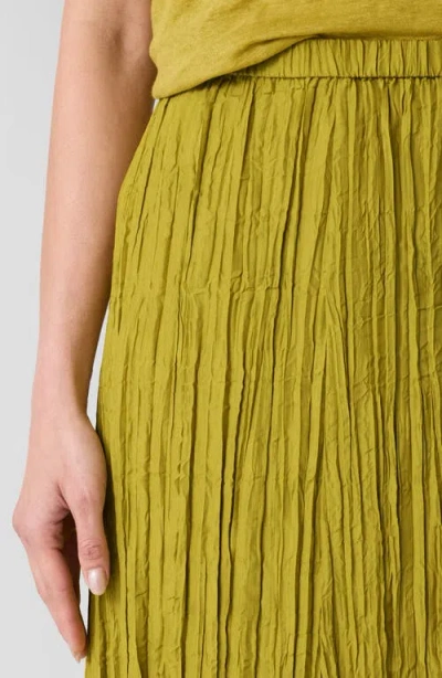 Eileen Fisher Crinkled Silk Midi Skirt In Green
