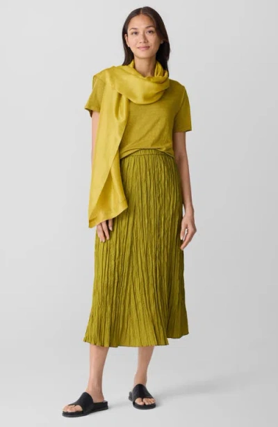 Eileen Fisher Crinkled Silk Midi Skirt In Green