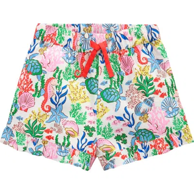 Mini Boden Kids' Juniper Undersea Print Cotton Ruffle Hem Shorts In Multi Coral Cove