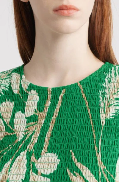 Anne Klein Palm Print Smocked Tiered Maxi Dress In Tropical Green Multi