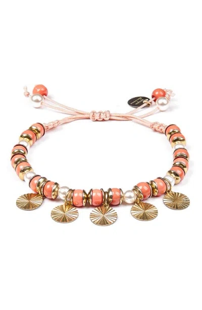 Deepa Gurnani Aviva Beaded Charm Bracelet In Coral