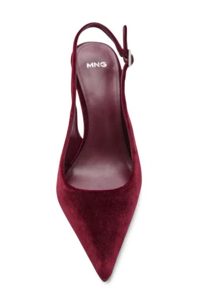 Mango Velvet Pointed Toe Slingback Pump In Red