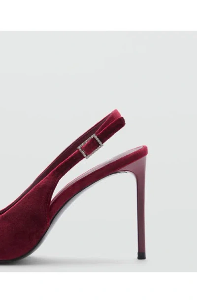 Mango Velvet Pointed Toe Slingback Pump In Red
