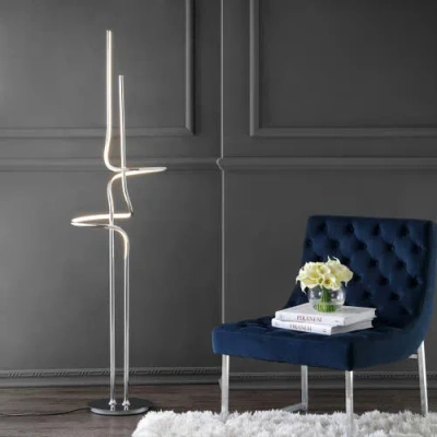 Jonathan Y Sketch 64" Minimalist Dimmable Metal Integrated Led Floor Lamp In Chrome