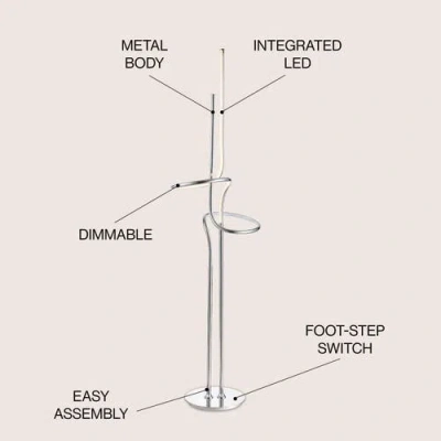 Jonathan Y Sketch 64" Minimalist Dimmable Metal Integrated Led Floor Lamp In Chrome
