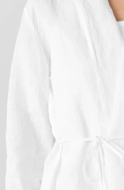 Eileen Fisher Shawl Collar Open Front Organic Linen Jacket In White