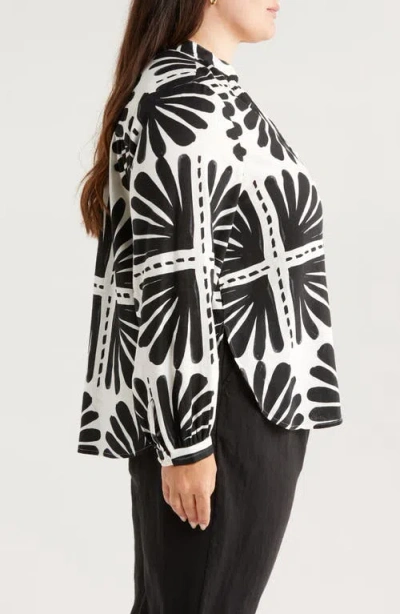 Universal Standard Aix Linen Blend Button-up Shirt In Ink Bloom Print