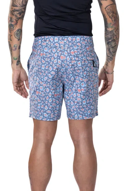 Vast Leopard Print Stretch Board Shorts In Aqua Leopard