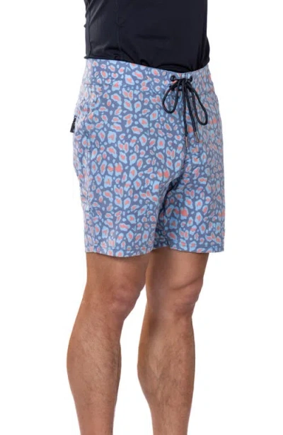 Vast Leopard Print Stretch Board Shorts In Aqua Leopard