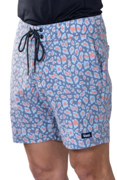 Vast Leopard Print Stretch Board Shorts In Aqua Leopard