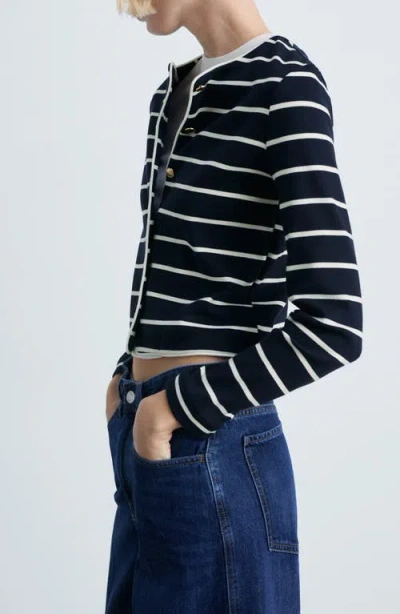 Mango Stripe Knit Cardigan In Dark Navy