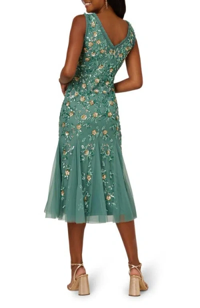 Adrianna Papell Ruffle Beaded Midi Mermaid Cocktail Dress In Multi