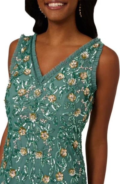 Adrianna Papell Ruffle Beaded Midi Mermaid Cocktail Dress In Multi