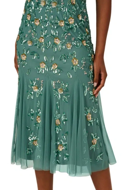 Adrianna Papell Ruffle Beaded Midi Mermaid Cocktail Dress In Multi
