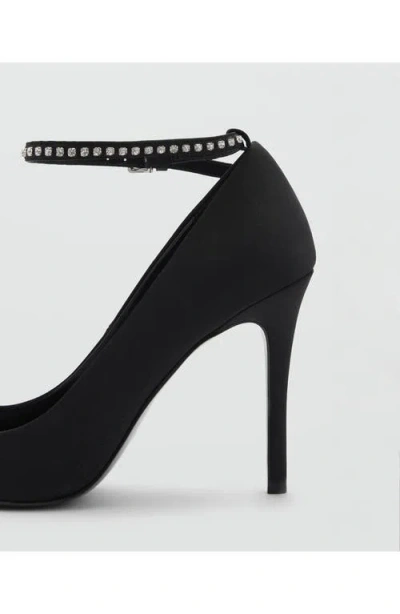 Mango Ankle Strap Pointed Toe Pump In Black